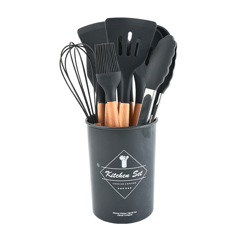 Home. Christmas gifts Set of silicone kitchen utensils with wooden handle, 12-piece non-stick pan