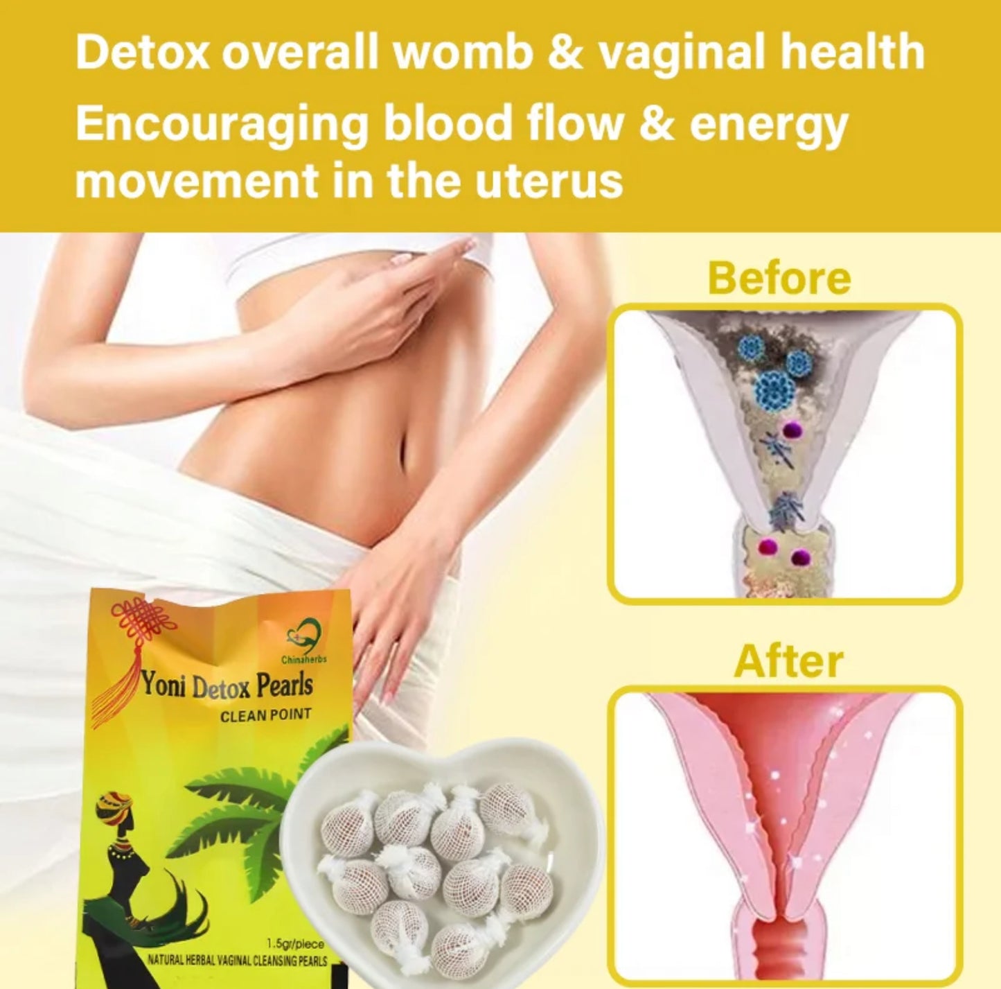 Yoni Detox Pearls - 5 Units of Herbal Pearls for Female Intimate Health, Natural Detoxification, pH Balance and Impurity Removal, Tested in 50+ Countries