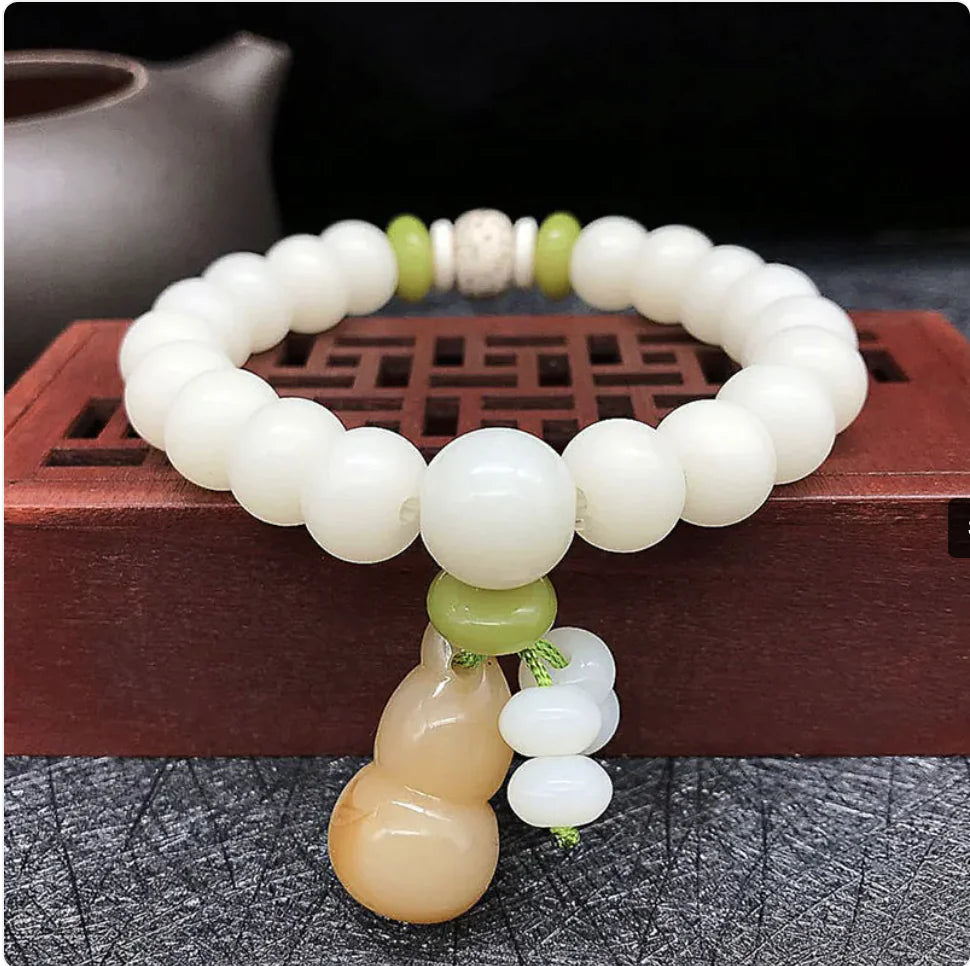 White Jade Bodhi Root 108 Bead Bracelet